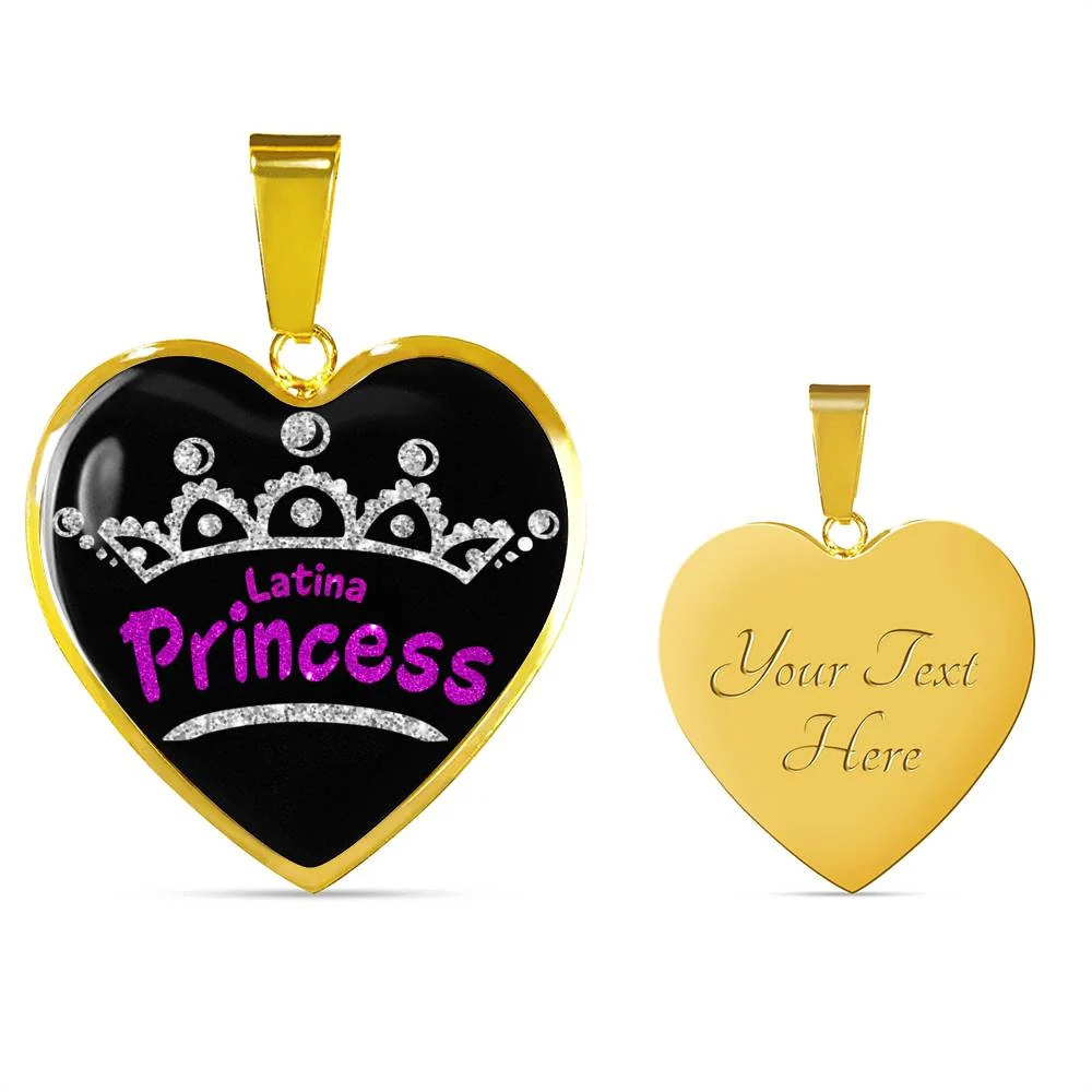 Latina Princess Necklace Personalized Engraved Gold Heart Necklace Custom Name